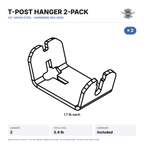 Drawing: T-post target hanger 2-pack, 1/2-inch AR500 steel, 1.7 lb each, hardware included