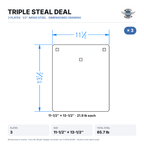 Dimensioned drawing: Triple Steal Deal, three 11-1/2 x 13-1/2-inch plates, 21.9 lb each, 65.7 lb total, 1/2-inch AR500 steel