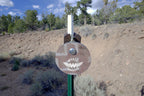 6-inch Surface Rust AR500 gong on a T-post hanger at the range