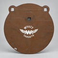 10-inch gong, 1/2-inch AR500 steel, surface rust, three 9/16-inch square mounting holes, two ears
