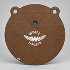 10-inch gong, 1/2-inch AR500 steel, surface rust, three 9/16-inch square mounting holes, two ears