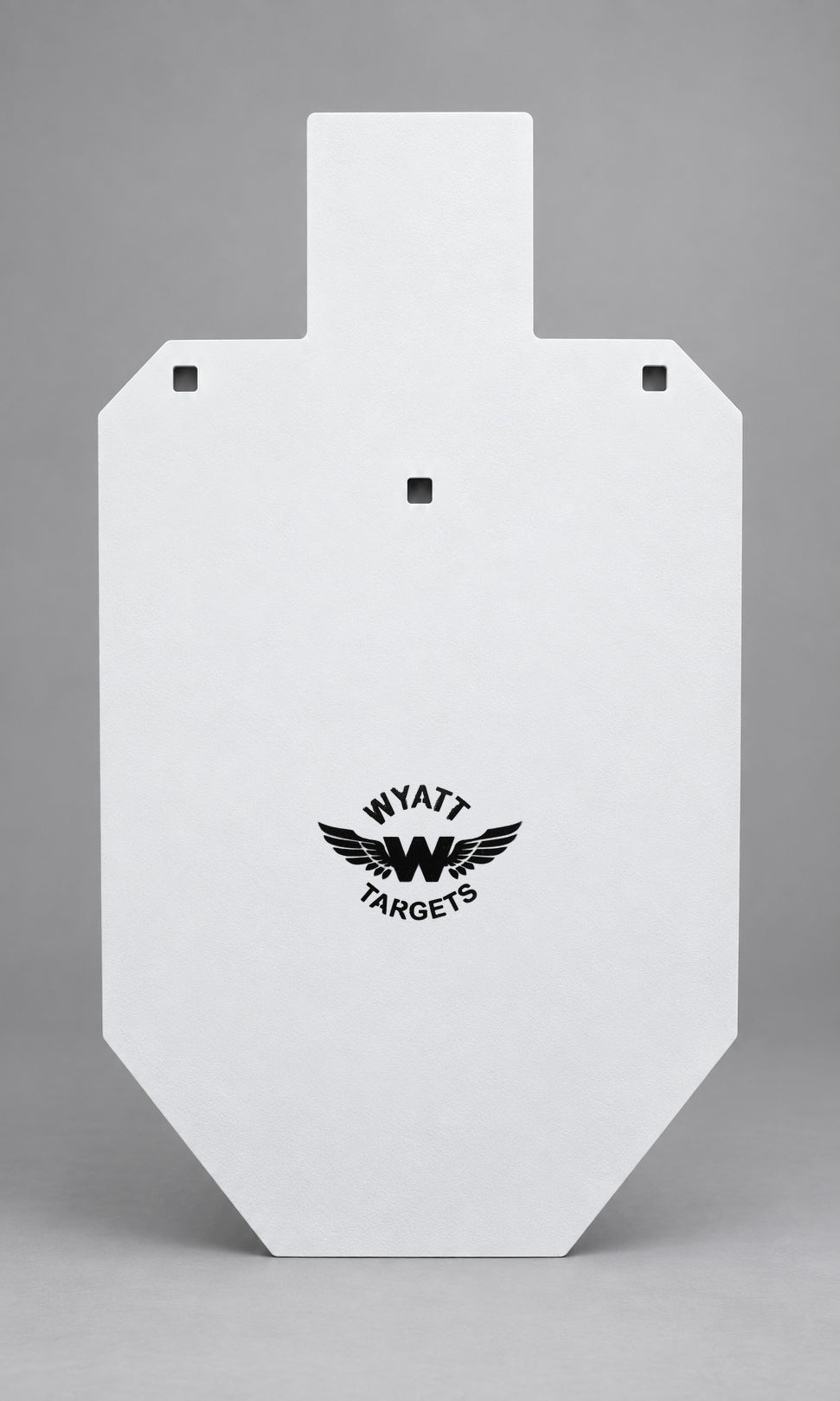 100-percent IPSC silhouette, 1/2-inch AR500 steel, white paint, three 9/16-inch square mounting holes