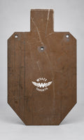 100-percent IPSC silhouette, 1/2-inch AR500 steel, surface rust, three 9/16-inch square mounting holes