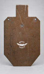 100-percent IPSC silhouette, 1/2-inch AR500 steel, surface rust, three 9/16-inch square mounting holes