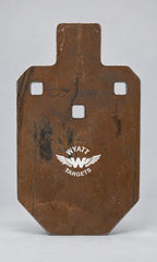 33-percent IPSC silhouette, 1/2-inch AR500 steel, surface rust, three 9/16-inch square mounting holes