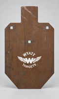 66-percent IPSC silhouette, 1/2-inch AR500 steel, surface rust, three 9/16-inch square mounting holes
