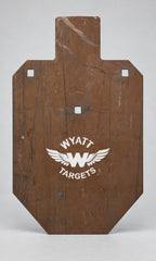 66-percent IPSC silhouette, 1/2-inch AR500 steel, surface rust, three 9/16-inch square mounting holes