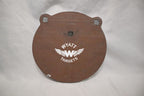 10-inch gong, 1/2-inch AR500 steel, surface rust, three 9/16-inch square mounting holes, two ears, original studio view; individual included component