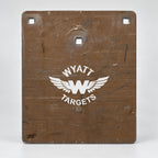 13.5 by 11.5-inch plate, 1/2-inch AR500 steel, original brown finish, three 9/16-inch square mounting holes