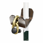 Wyatt T-post hanger installed on a T-post, bolt side: Grade 70 chain and black Grade 8 carriage bolt