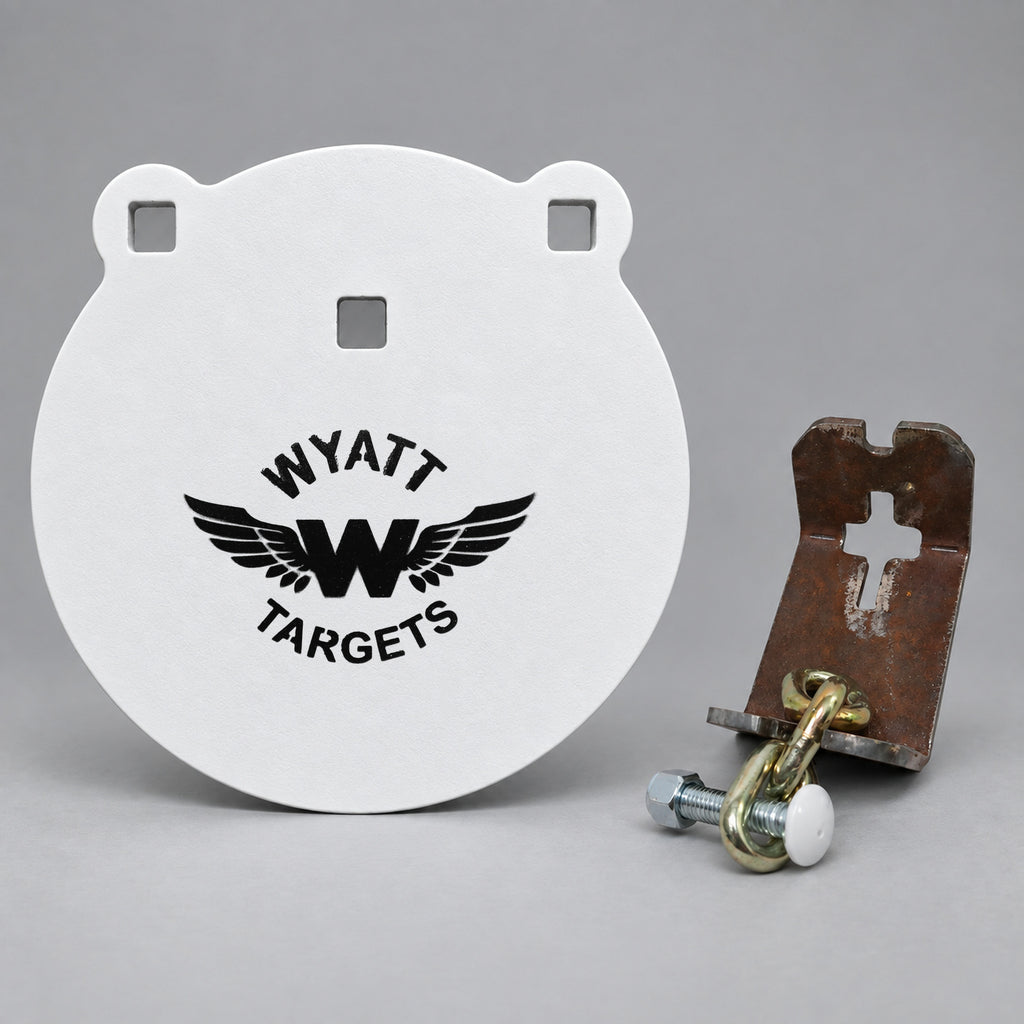 Ring Steel Kit: 8″ 1/2″ AR500 gong + T-post hanger with Grade 70 chain and black Grade 8 bolt