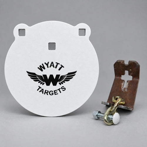 Ring Steel Kit: 8″ 1/2″ AR500 gong + T-post hanger with Grade 70 chain and black Grade 8 bolt