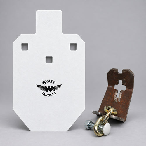 Starter Steel Bundle: IPSC 33% 1/2″ AR500 silhouette + T-post hanger with Grade 70 chain and black Grade 8 bolt