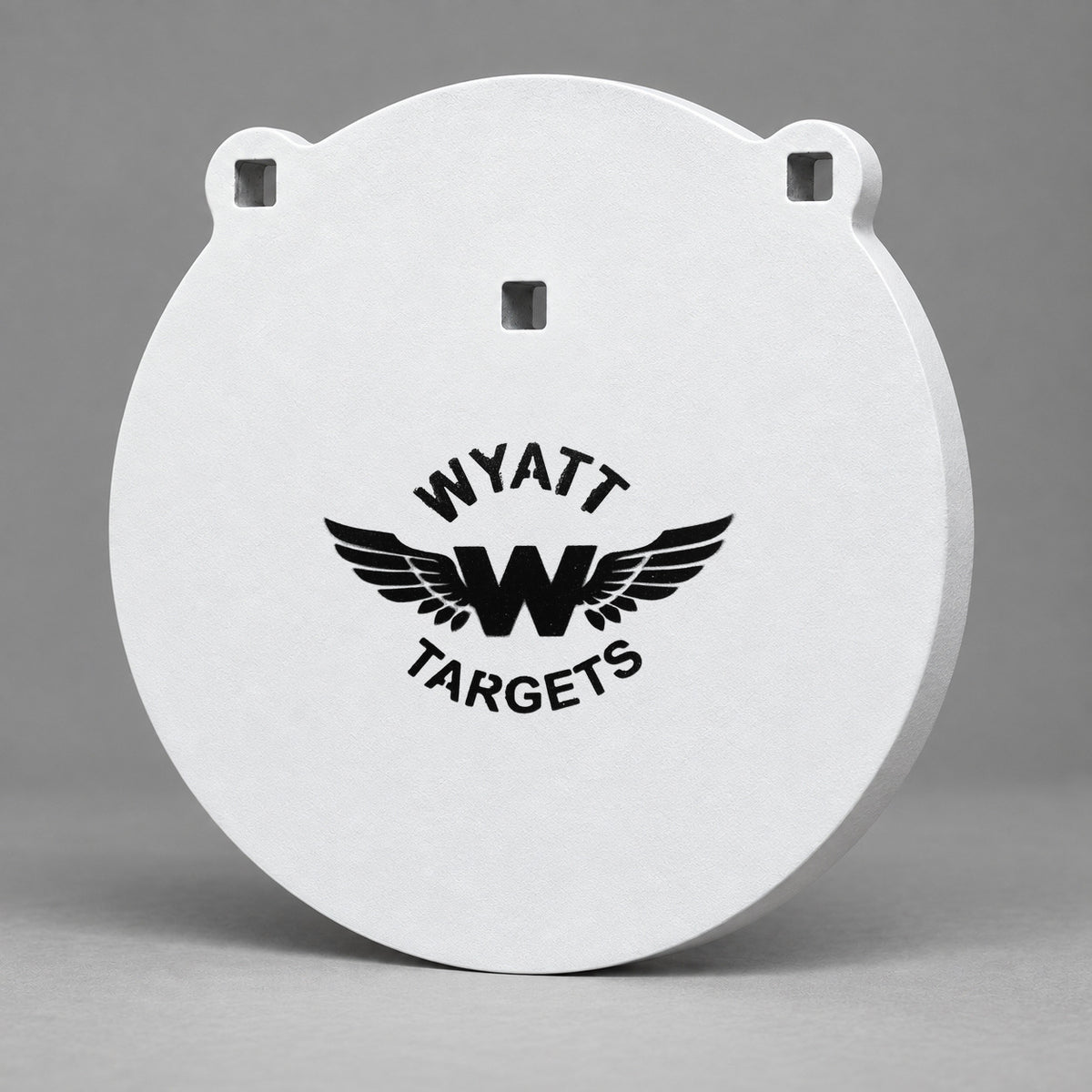 Big Bore Gong 12″, 3/4-inch AR500 steel, white paint, three 9/16-inch square mounting holes per target