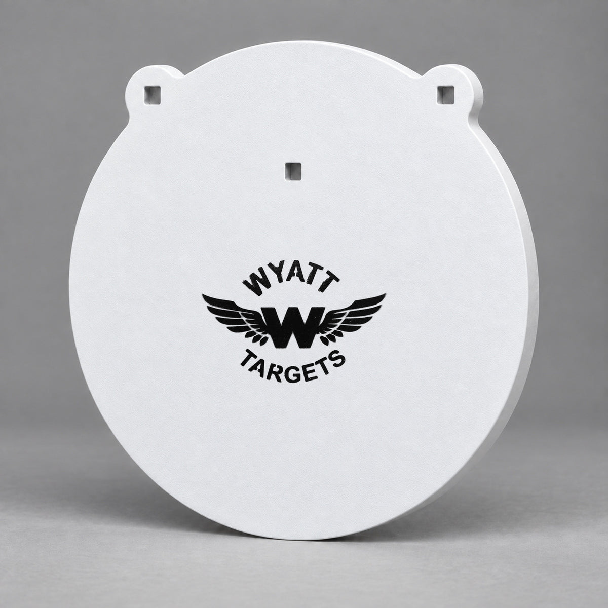 Big Bore Gong 16″, 3/4-inch AR500 steel, white paint, three 9/16-inch square mounting holes per target