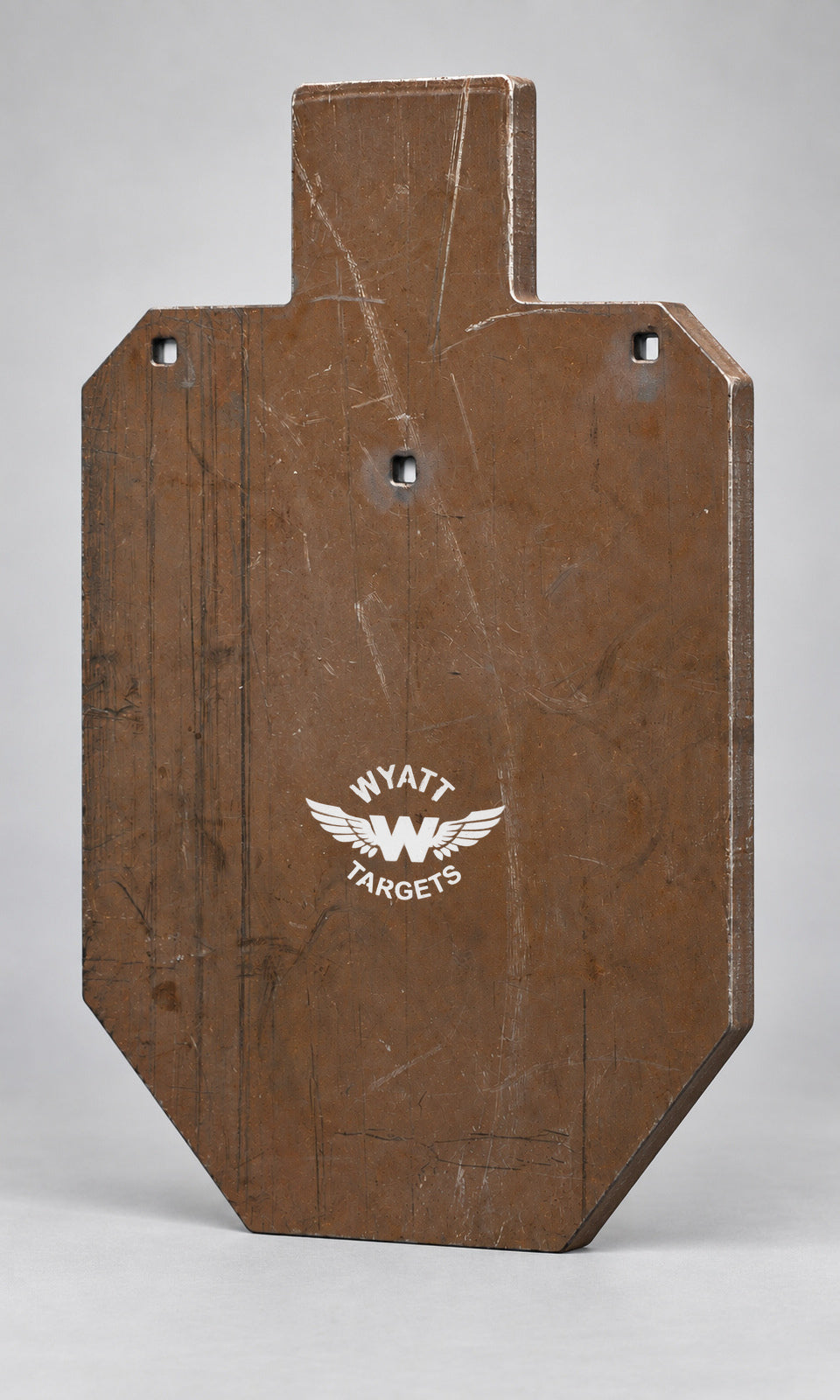 Big Bore IPSC Silhouette 100% (Full Size), 3/4-inch AR500 steel, surface rust, three 9/16-inch square mounting holes per target