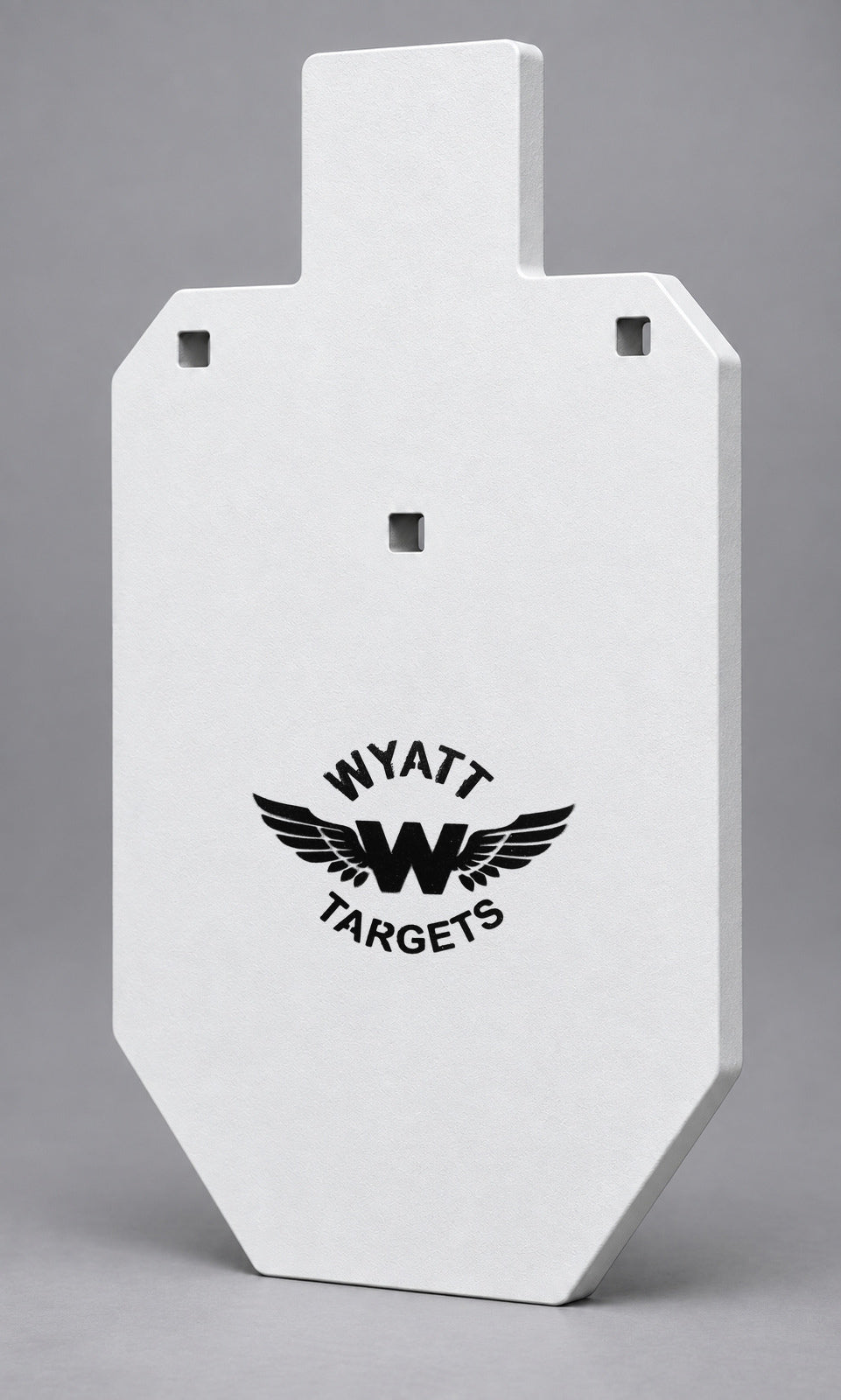 Big Bore IPSC Silhouette 66%, 3/4-inch AR500 steel, white paint, three 9/16-inch square mounting holes per target