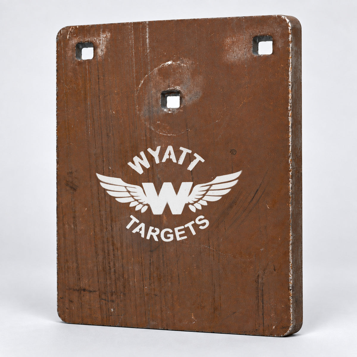BMG Single Steal Deal, 3/4-inch AR500 steel, surface rust, three 9/16-inch square mounting holes per target